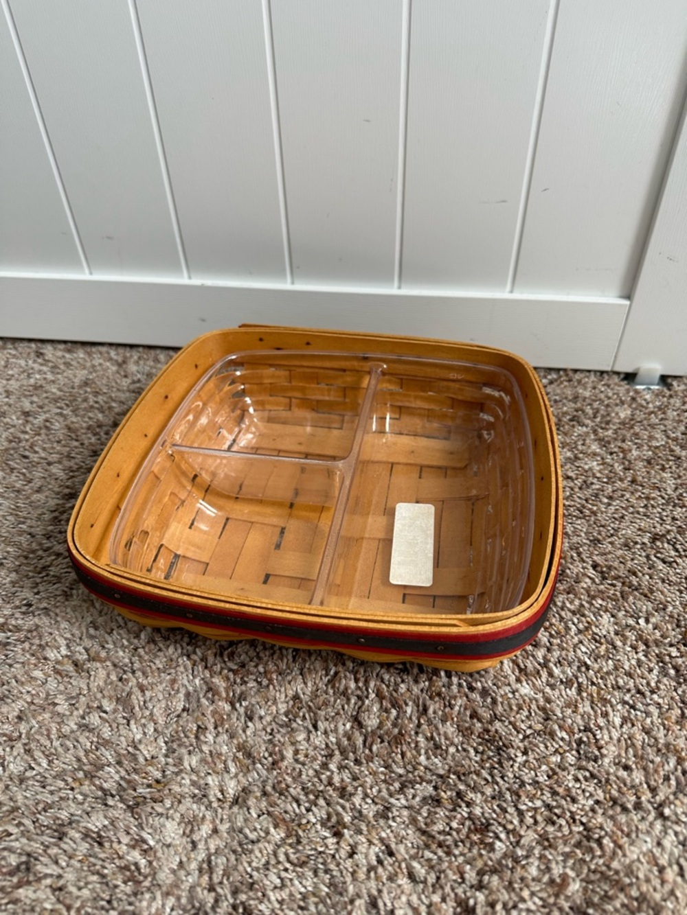 Longaberger 1998 Picnic Pal Basket with 3 Way Protector Red Navy Trim